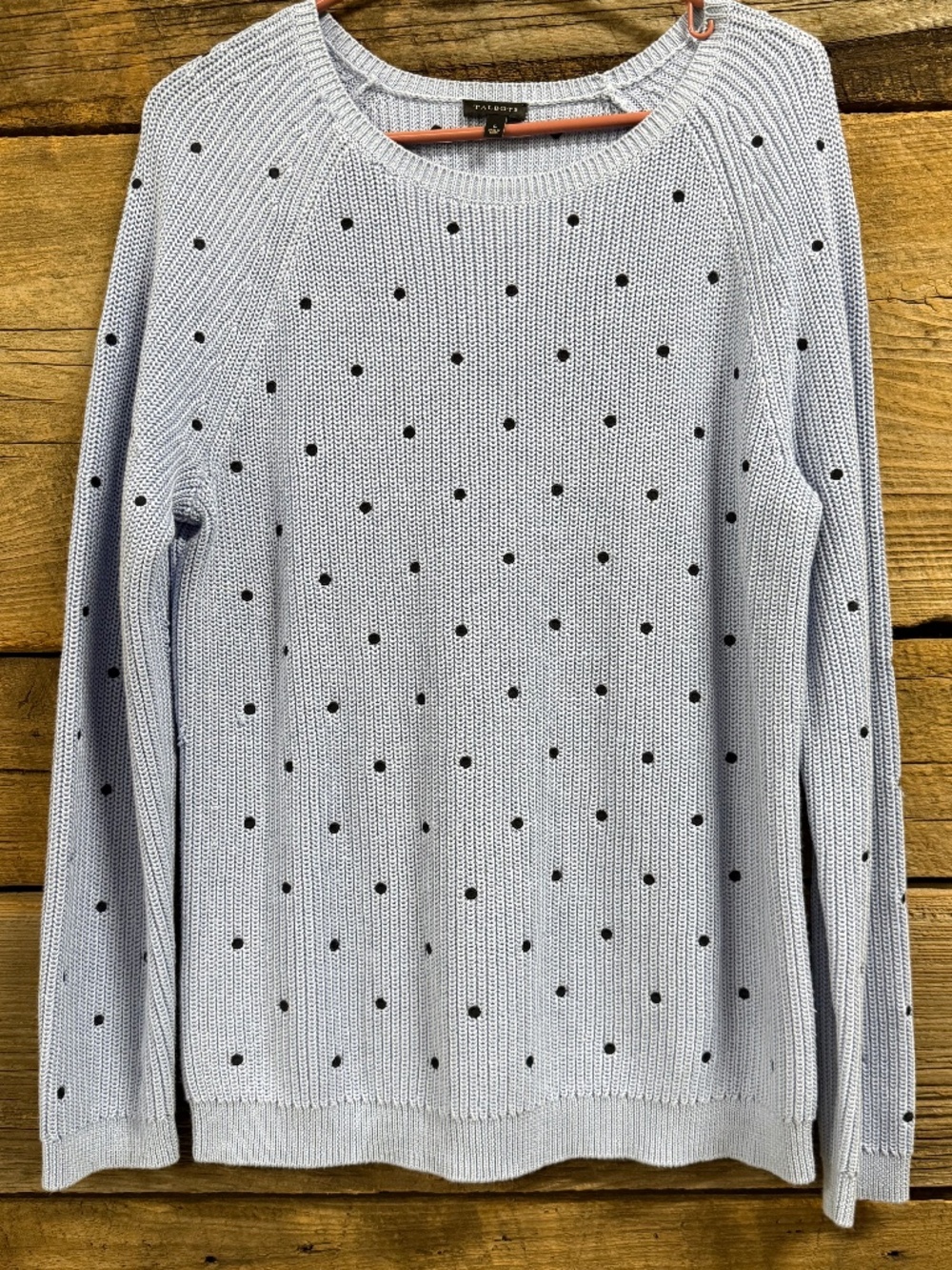 Talbots polka dot Cotton sweater, light blue, Large